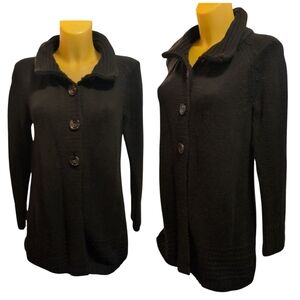 OLD NAVY Solid Black Thick Cable Knit Sweater Cardigan